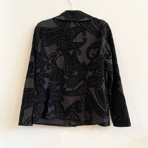 Chico's Black Paisley Neema Flocked Snap Button Long Sleeve Jacket Womans Sz 1 S - Picture 10 of 10